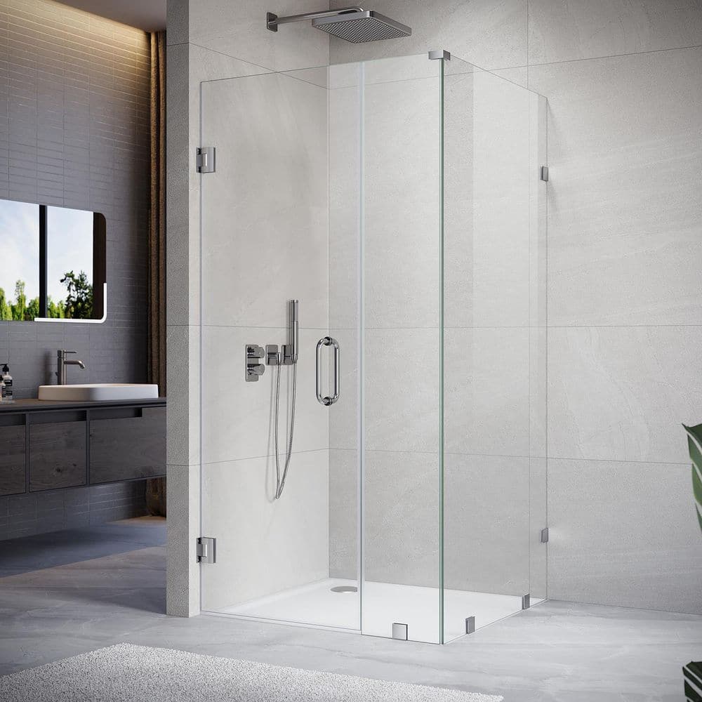 UKH07 41 in. W x 80 in. H x 38 in. D Hinged Frameless Corner Shower Enclosure in Chrome 3/8 in. Clear Glass price history on PriceWatchPro