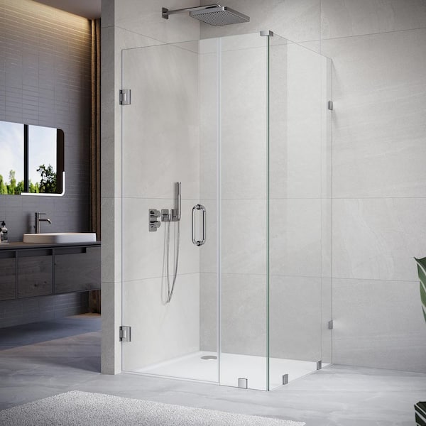 UKH07 48 in. W x 80 in. H x 32 in. D Hinged Frameless Corner Shower Enclosure in Chrome 3/8 in. Clear Glass