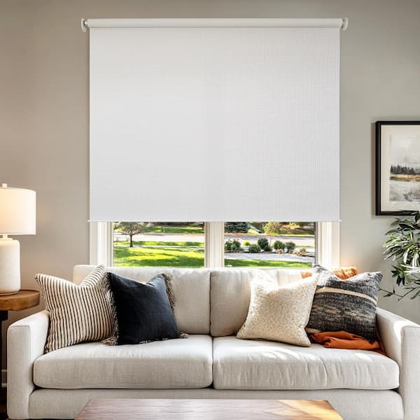 Cordless Light Filtering Window Roller Shade Natural Weave Woven White 58 in. W x 72 in. L