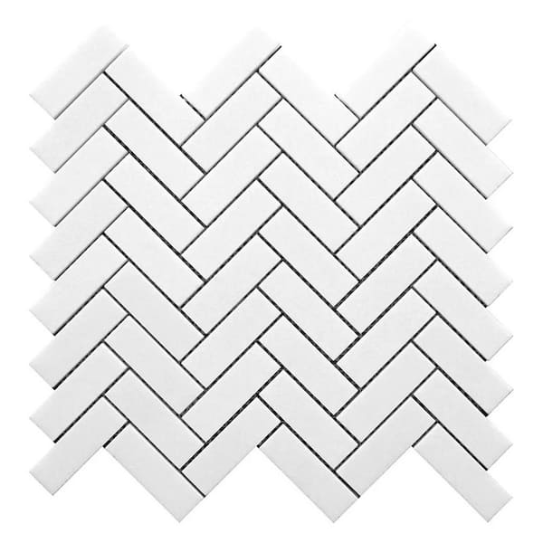 Nubes 12 in. x 13 in. Honed Snow White Marble Mosaic Herringbone Wall and Floor Tile (5.29 sq. ft./case)-5 Pack