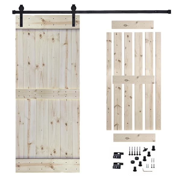 Akicon 30 in. x 84 in. Unfinished Painted Wood Sliding Door with Hardware Kit, Pre-Drilled Ready to Assemble