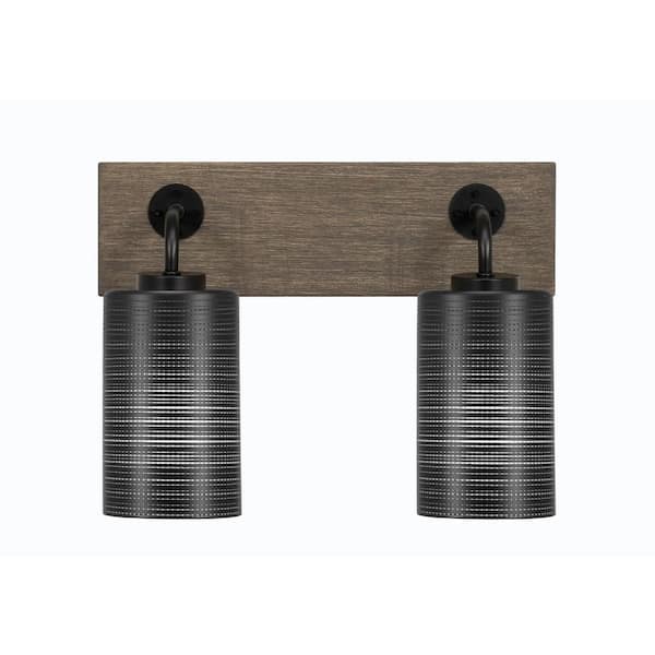 Unbranded Kirby 16 in. 2-Light Matte Black and Painted Distressed Wood-look Metal Vanity Light