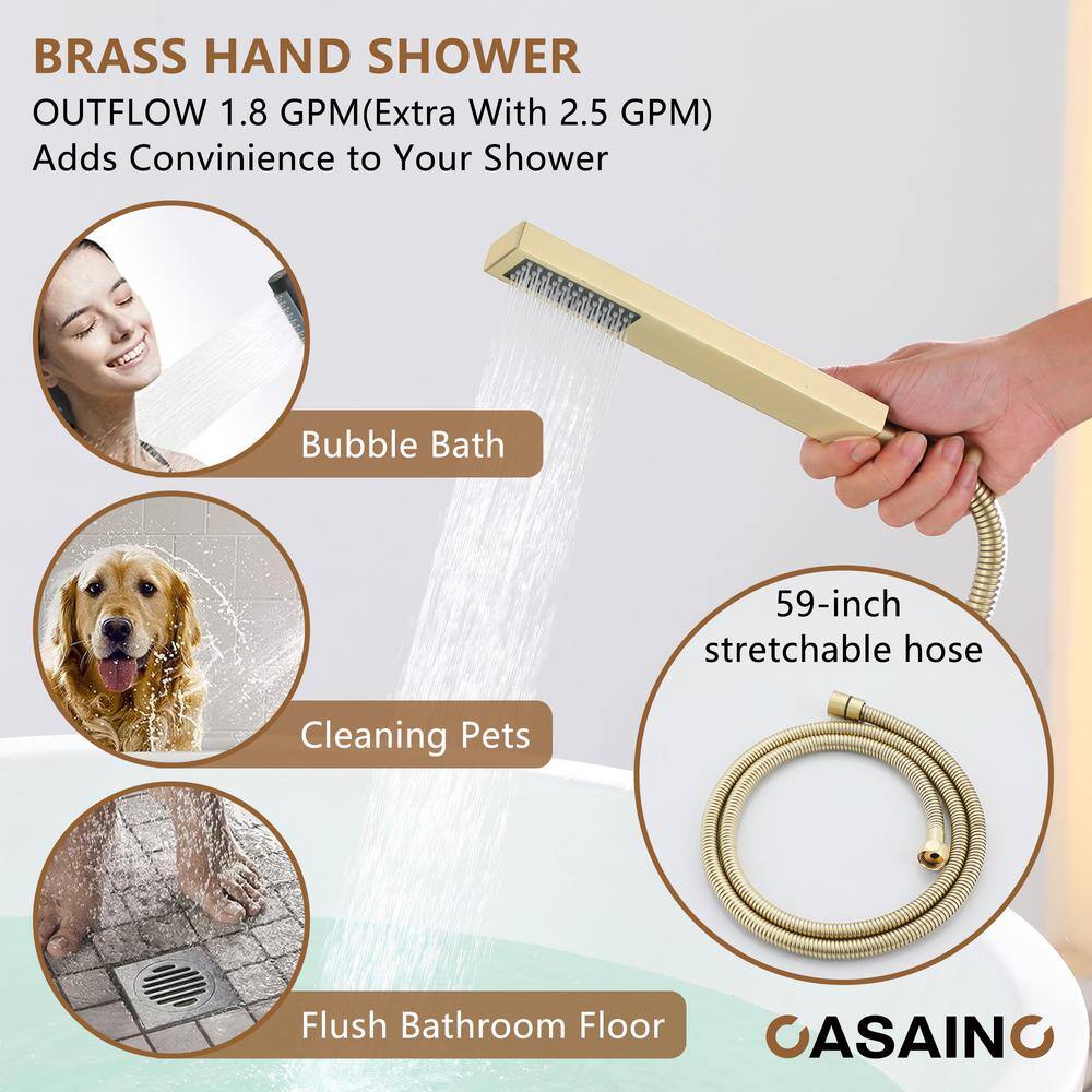Brushed Gold Freestanding Bathtub Faucet with Handshower