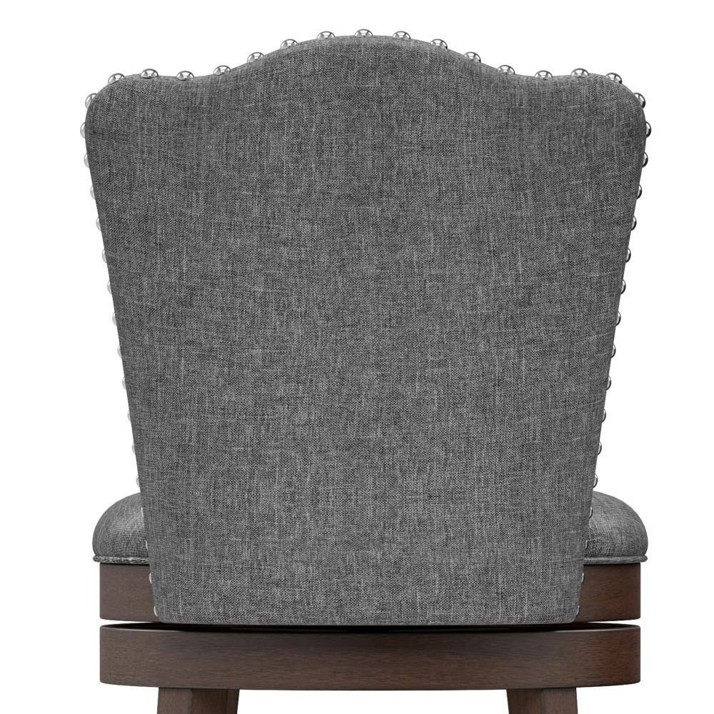 Gray Button-Tufted Wood Swivel Counter Stool