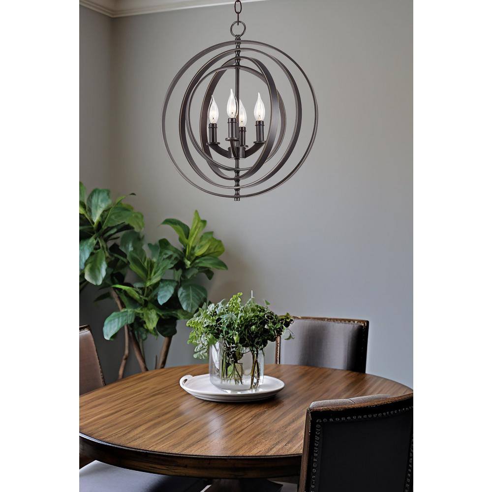 Antique Bronze 4-Light Orb Chandelier with Candle Holders