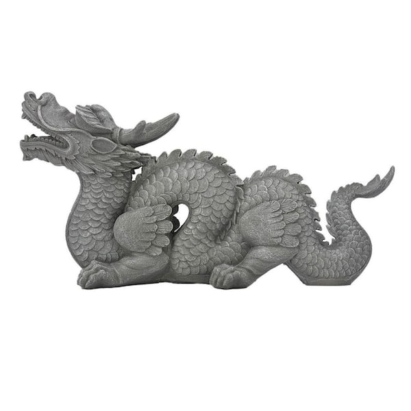 28 in. Long Asian Dragon Stone Look Garden Statue