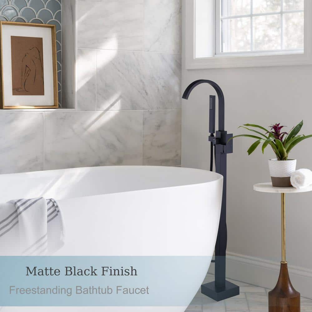 Matte Black Freestanding Tub Filler with Waterfall Spout