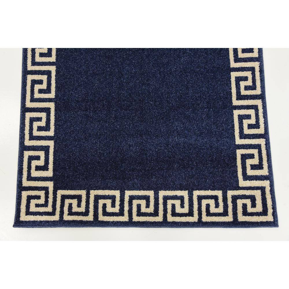 Navy Blue Geometric Border Rectangular Synthetic Rug