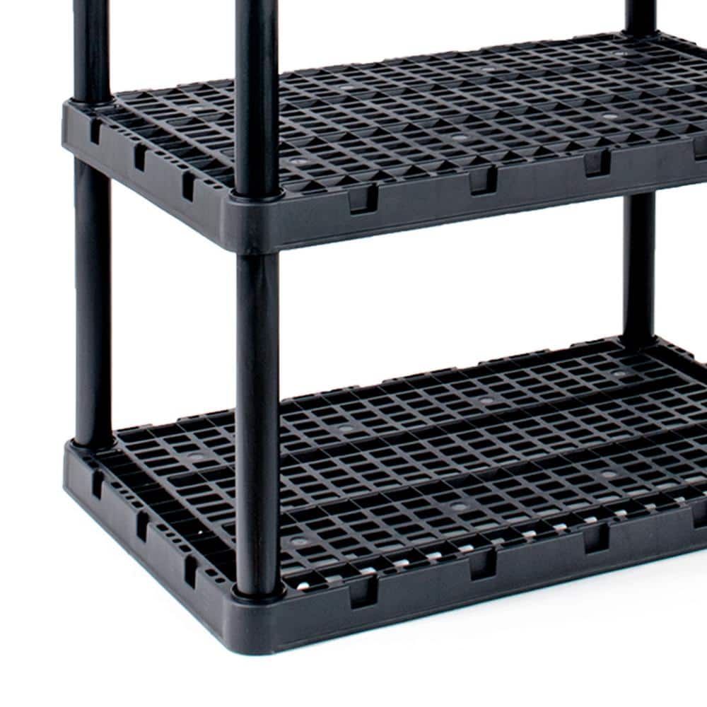 Black Plastic 4-Shelf Interlocking Storage Unit