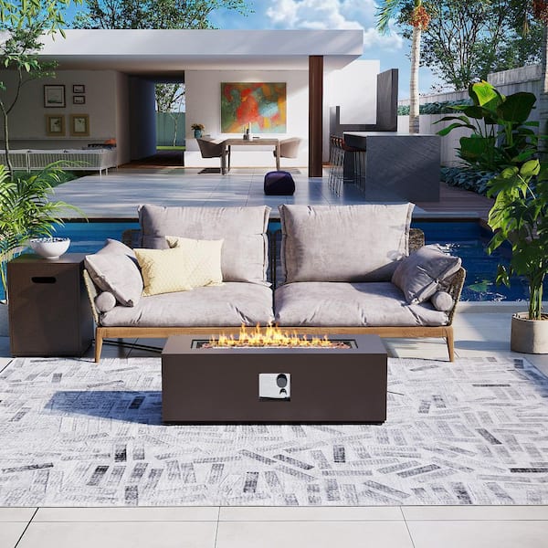 UPHA 42in. 50000 BTU Outdoor Rectangle Brown Iron Fire Pit Table with Propane Tank Cover and Fire Pit Table Lid