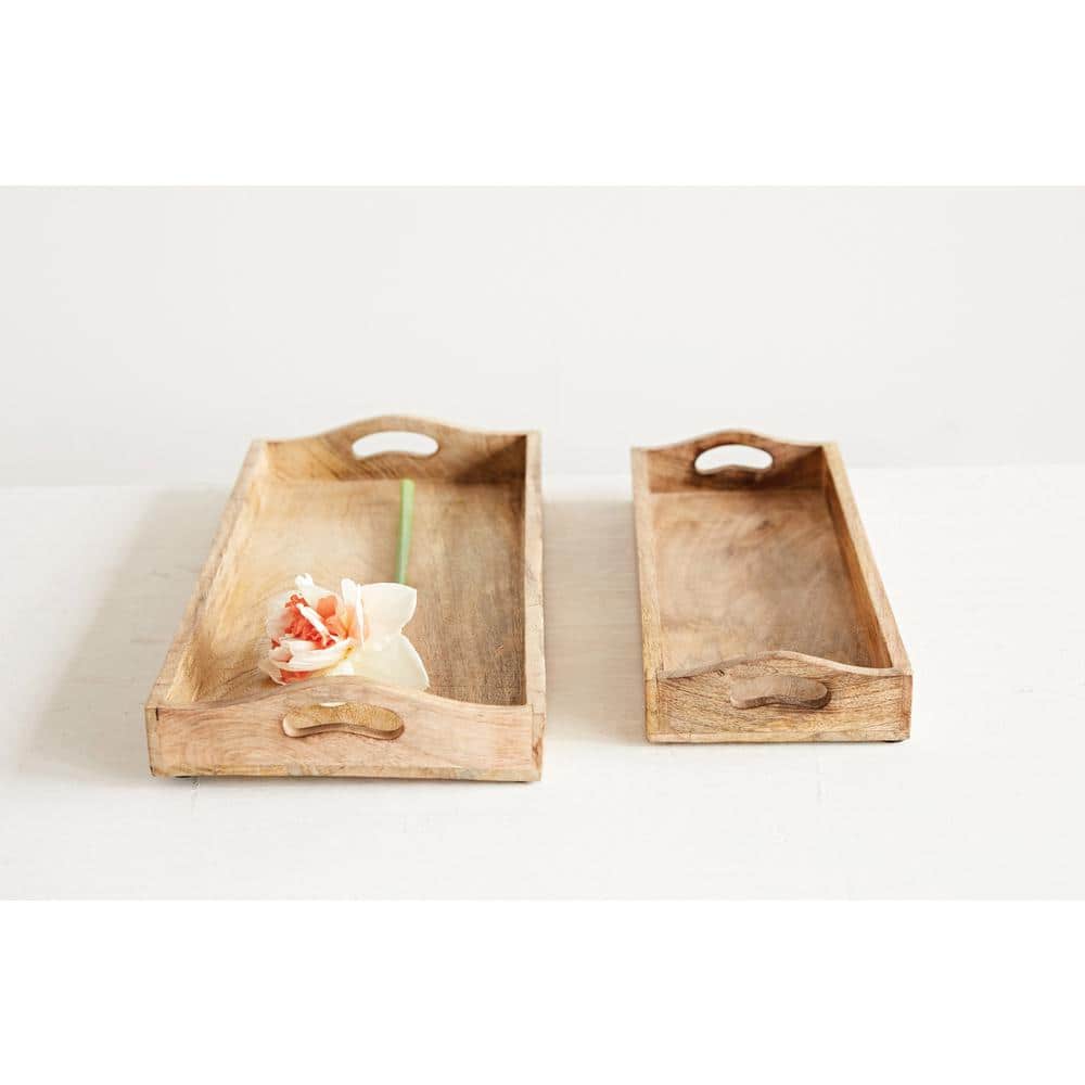 Rustic Rich Brown Mango Wood Serving Trays - Set of 2