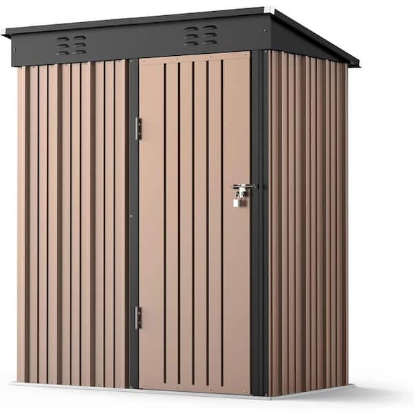 5 ft. x 3 ft. (15 sq. ft.) Galvanized Metal Outdoor Storage Shed with Single Lockable Door-Brown