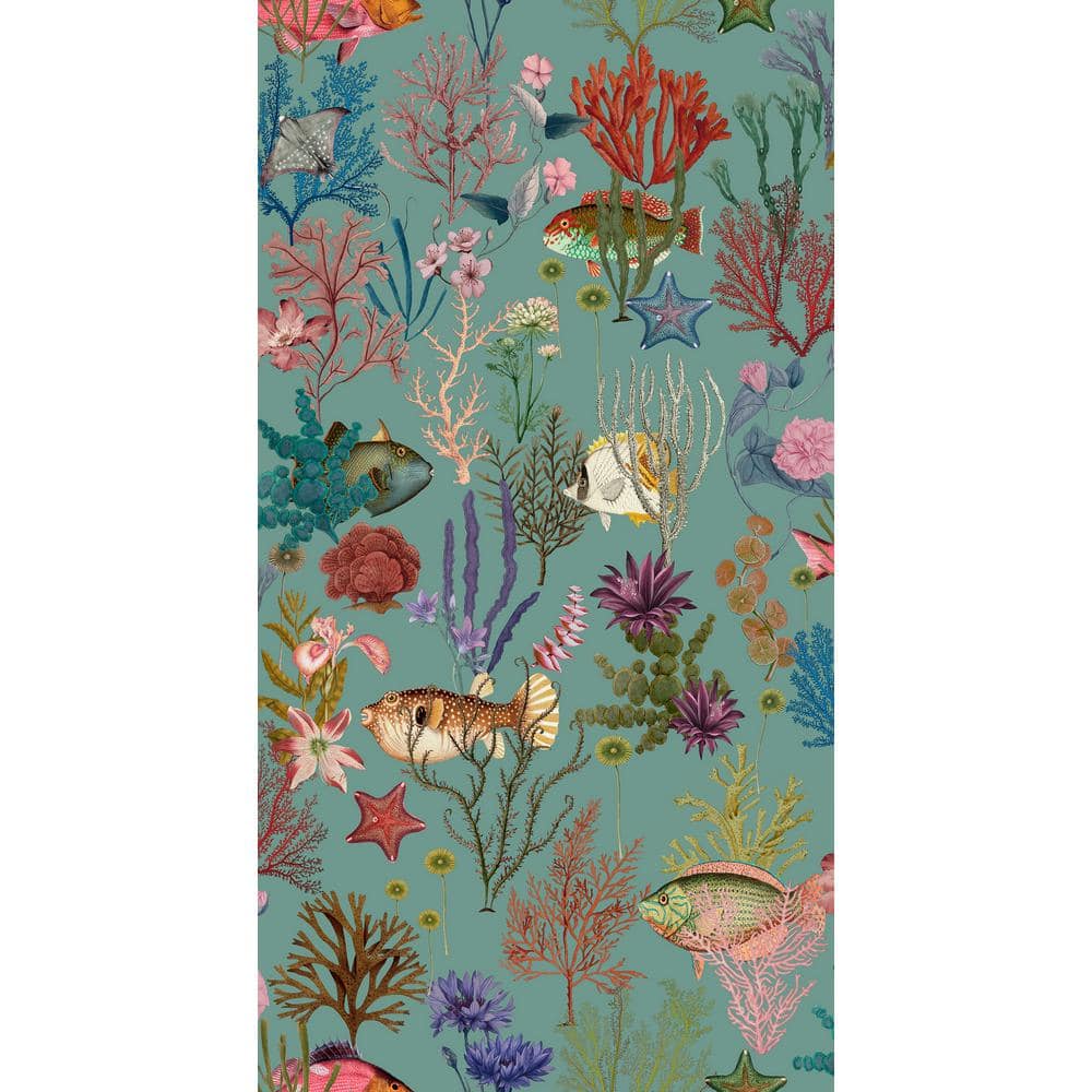 Walls Republic Soft Aqua Ocean with Fishes and Corals Print Non-Woven ...