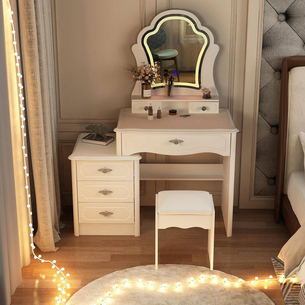 FUFU&GAGA 6Drawers White Wood Victorian Style Makeup Vanity Sets