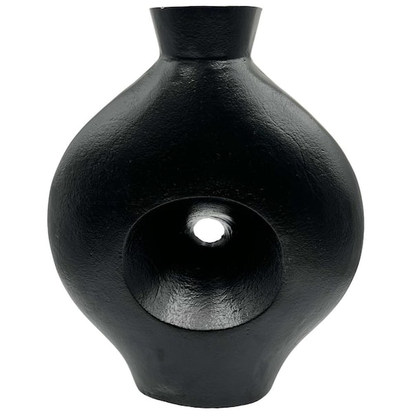 castellousa Black 18 in. x 15 in. Aluminum Round Hollow Metal Vase