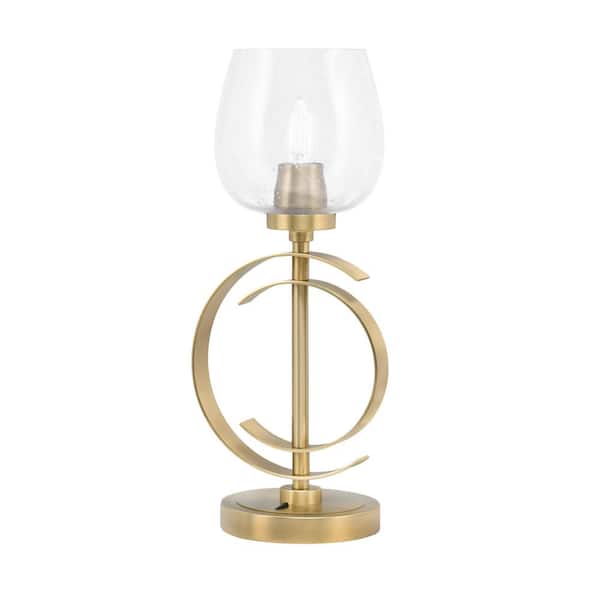 Unbranded Delgado 17.25 in. New Age Brass Desk Lamp, Piano Desk Lamp, with Clear Bubble Glass Shade