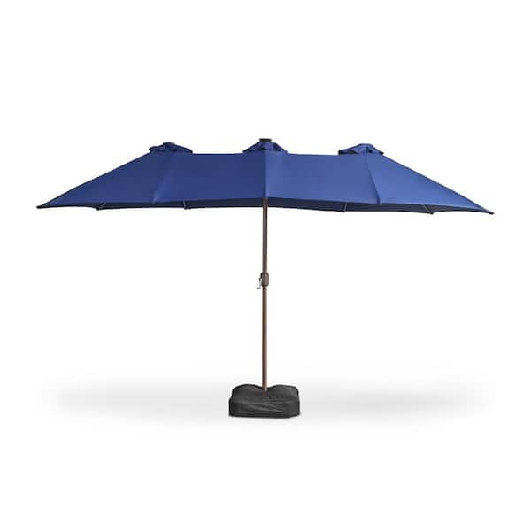 cobalt patio umbrella OVIOS MIMOU Double Top 14.5 ft. Steel Cantilever Outdoor Patio Umbrella  with base and LED Smart Strips in Cobalt Blue Um-MIMAX300