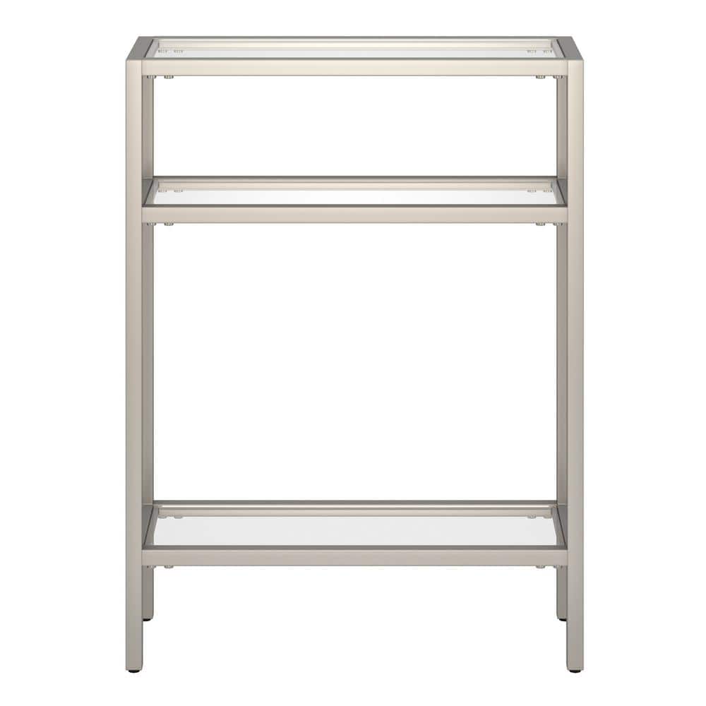 Elegant Satin Nickel 22" Metal & Glass Console Table with Shelf