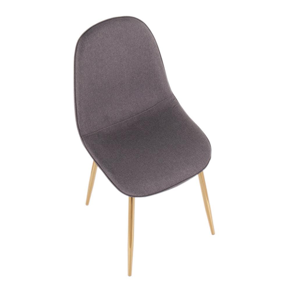 Set of 2 Gold Steel & Charcoal Fabric Contemporary Dining Chairs