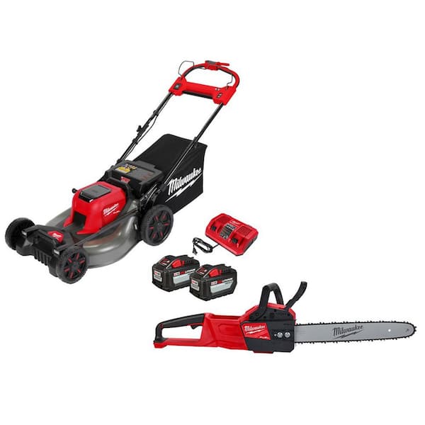 Milwaukee M18 FUEL Brushless Cordless 21 in. Dual Battery Self-Propelled Lawn Mower w/ Chainsaw, (2) 12.0Ah Batteries