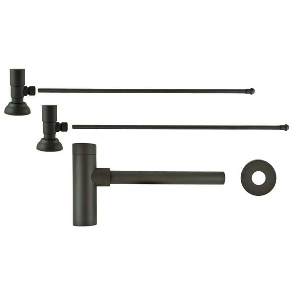 Unbranded 3/8 in. x 20 in. Brass Lavatory Supply Lines with Round Handle Shutoff Valves and Decorative Trap in Oil Rubbed Bronze