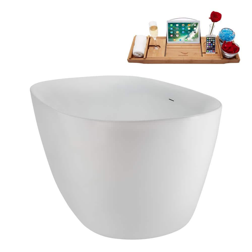 67" White Acrylic Freestanding Soaking Tub with Tray