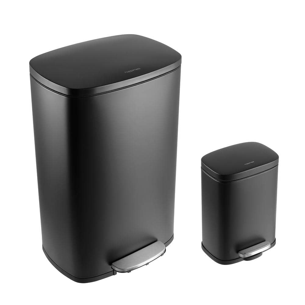 Connor Black Stainless Steel 13-Gallon Trash Can with Soft-Close Lid