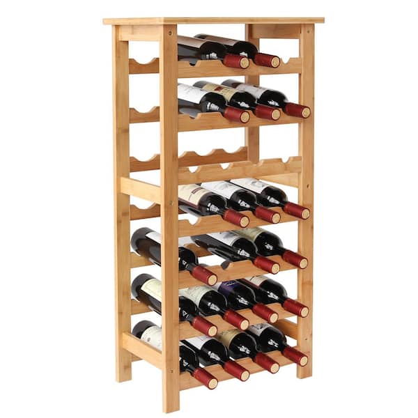 VEIKOUS 28-Bottles Natural Bamboo Floor Wine Rack