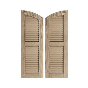 15" x 36" Timberthane Polyurethane Sandblasted 2-Equal Louvered with Elliptical Top Faux Wood Shutters Pair in Primed