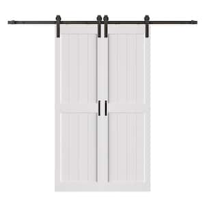 48 in. x 84 in. (Double 24 in.) Paneled H shape White Finished MDF Interior Double Sliding Barn Door with Hardware Kit