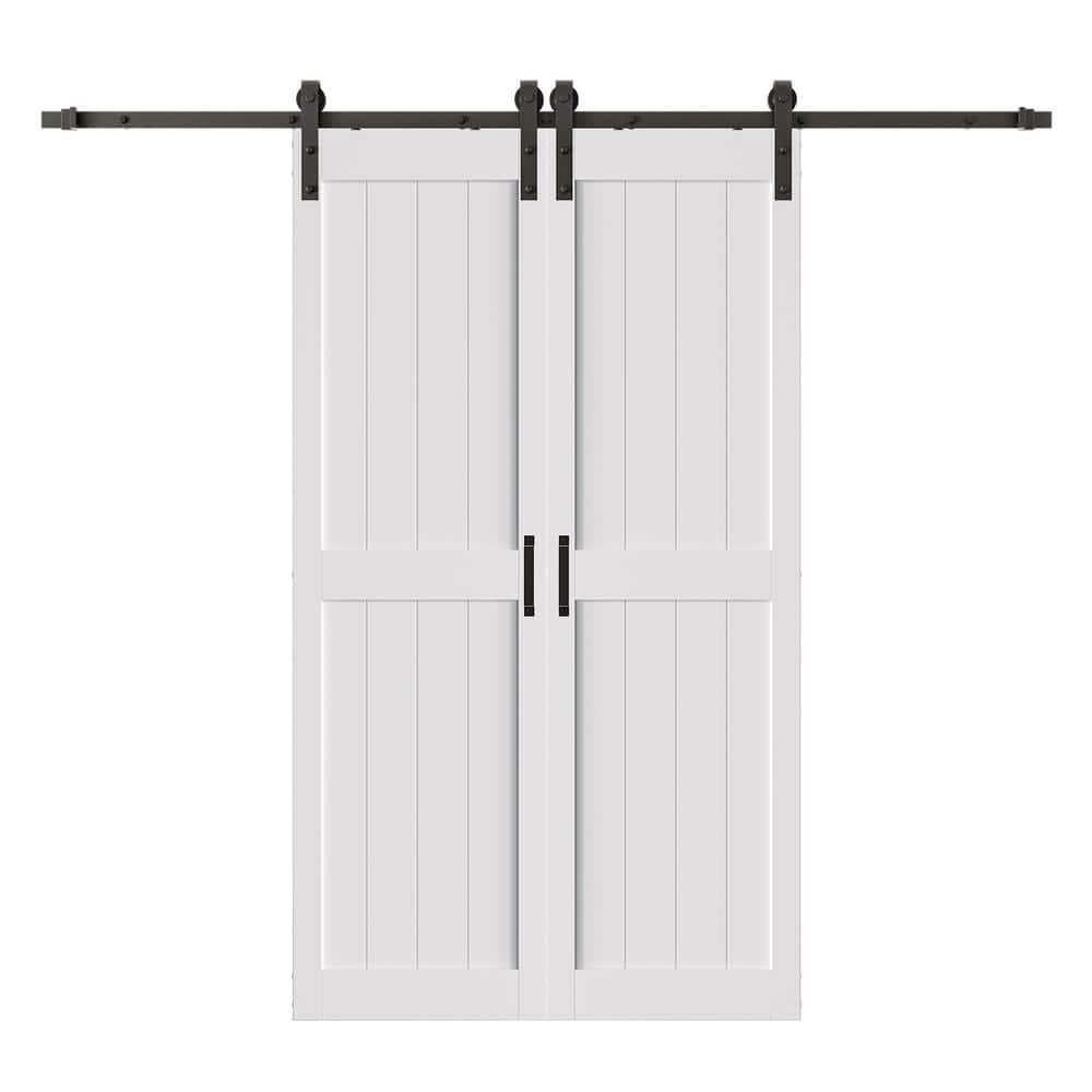 84 in. x 84 in. (Double 42 in. ) Paneled H shape White Finished MDF Interior Double Sliding Barn Door with Hardware Kit price history on PriceWatchPro