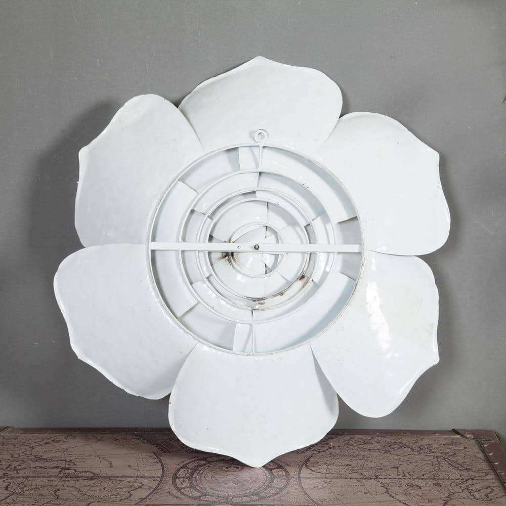 24-Inch White and Gold Iron Flower Wall Sculpture