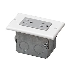 15 Amp J-Box Kit Duplex Outlet, White/Gray