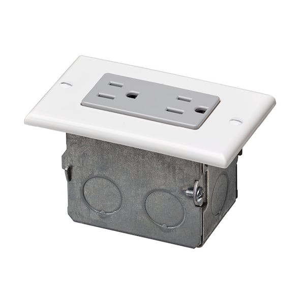 Leviton 15 Amp J-Box Kit Duplex Outlet, White/Gray