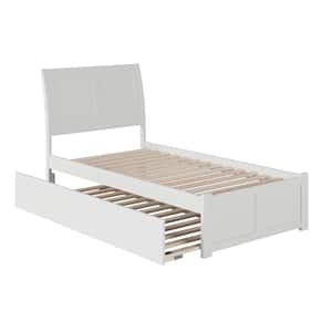 Portland White Twin Platform Bed with Flat Panel Foot Board and Twin Size Urban Trundle Bed