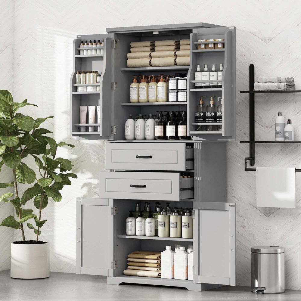 30 in. W x 15.7 in. D x 72.5 in. H Gray MDF Freestanding Linen Cabinet with 4 Doors, 2 Drawers and Adjustable Shelf price history on PriceWatchPro