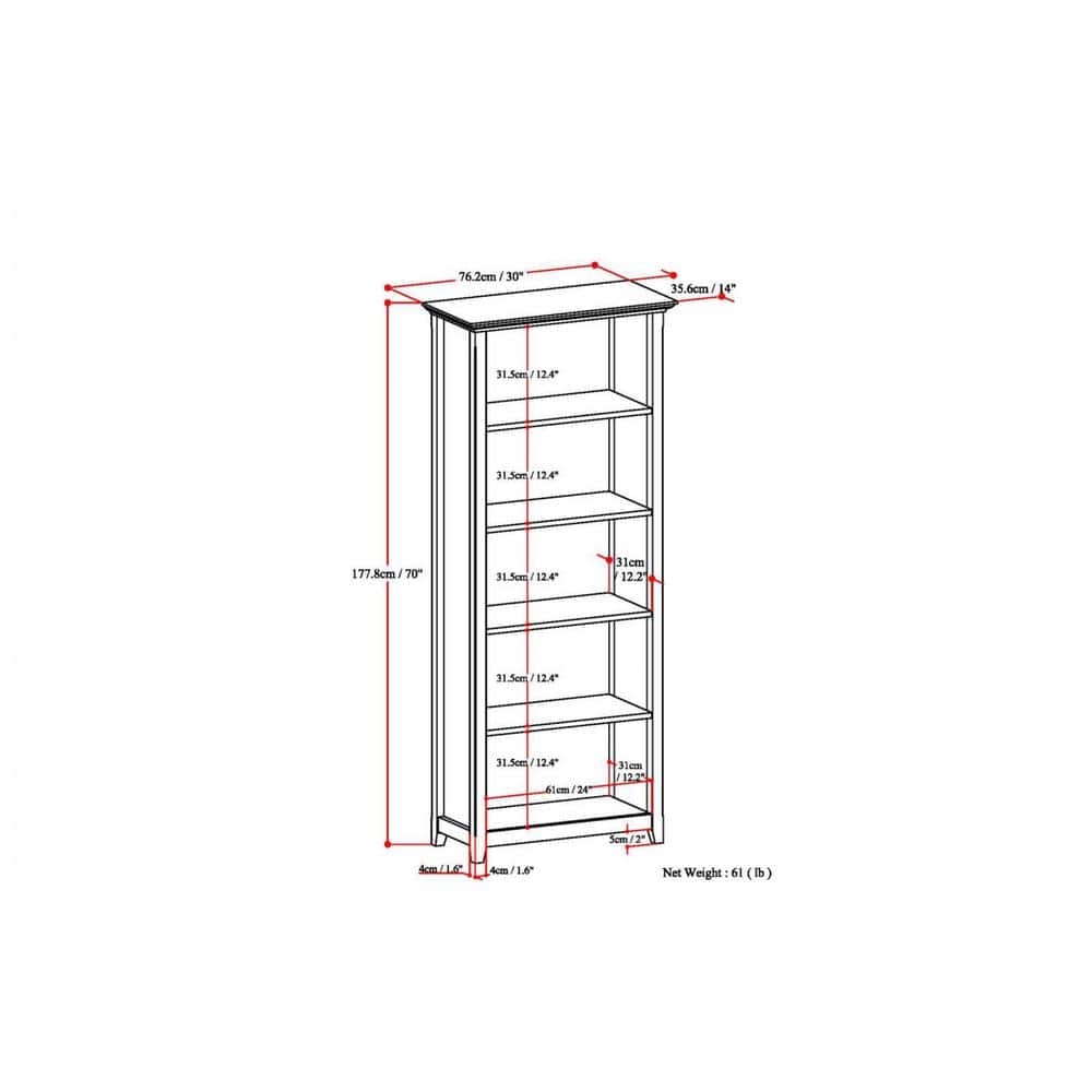 Fog Grey Solid Wood Adjustable 5-Shelf Bookcase