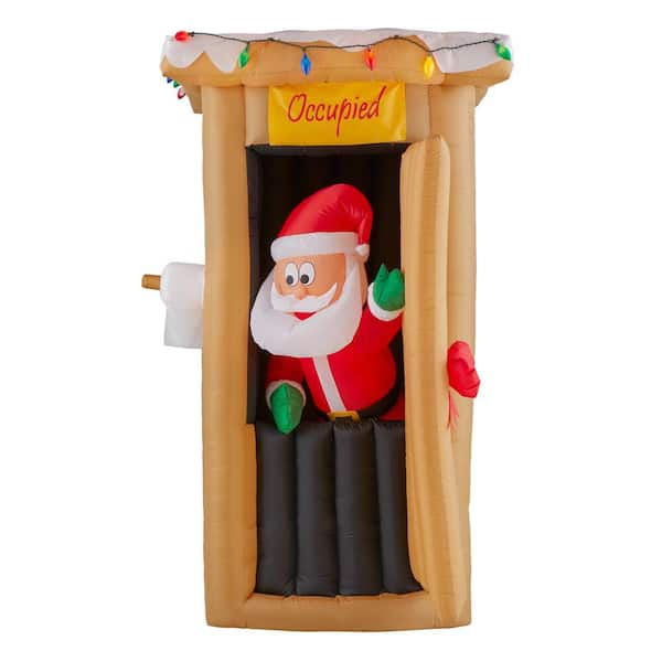Airblown 6 ft. H x 3.61 ft. W Animated Inflatable Santa Coming Out of the Outhouse with Lights Scene