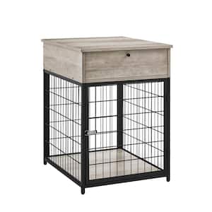 19.68 in. Gray Square Particleboard End Table with 1-Drawer Small Wooden Dog Kennel Dog Crate Nightstand Side Table