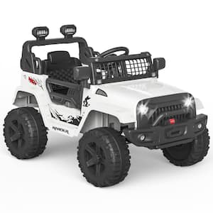 Ride on Truck Car 12-Volt Kids Electric Vehicles with Remote Control Spring Suspension, LED Lights, Bluetooth, White