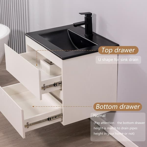 18 in. W x 19 in. H x 4.72 in.D Bath Vanity in White with MDF Vanity Top in Black with Black Basin