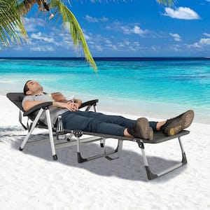 Metal Grey Beach Chaise Lounge Chair Patio Folding Recliner with 7 Adjustable Positions