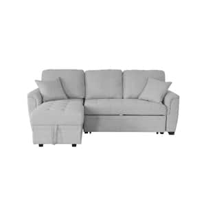 86.22 in. Width Light Grey Solid Linen Sofa Bed