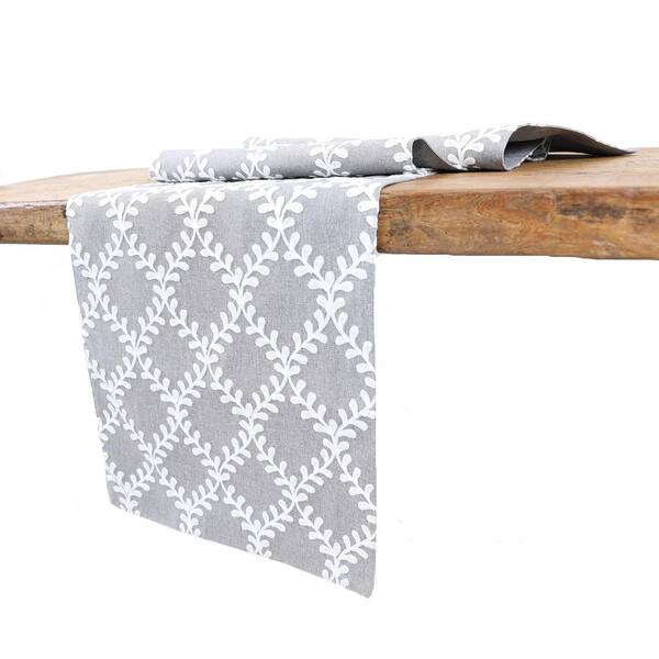 15 in. x 90 in. Piluki Leaf Crewel Embroidered Table Runner, Gray 15 in. x 90 in. Piluki Leaf Crewel Embroidered Table Runner, Gray