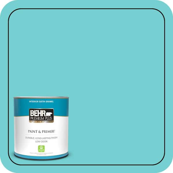 BEHR PREMIUM PLUS 1 qt. #P460-3 Soft Turquoise Satin Enamel Low Odor Interior Paint & Primer