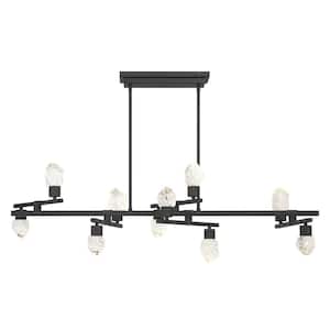 Kosmyc 10-Light Sand Black Integrated LED Island Chandelier with Clear Rock-Crystal Glass Shades for Dining Room