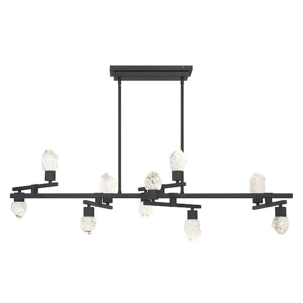 George Kovacs Kosmyc 10-Light Sand Black Integrated LED Island Chandelier with Clear Rock-Crystal Glass Shades for Dining Room
