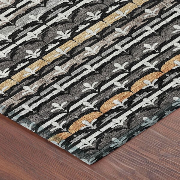 Chantille Machine Washable Indoor/Outdoor Abstract ACN2479 Black 9 ft. x 12 ft. Area Rug