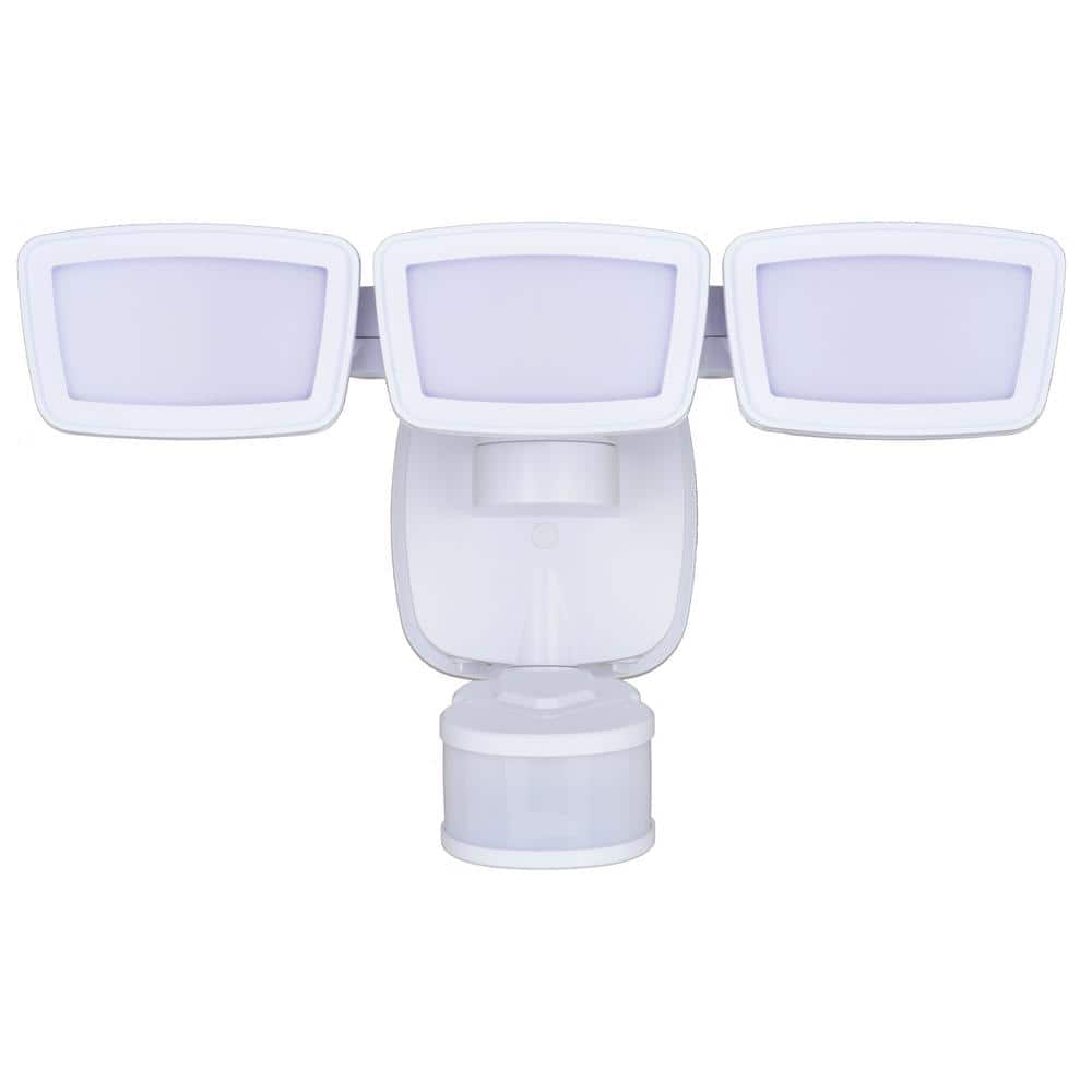 White Triple-Head LED Motion Sensor Outdoor Security Flood Light