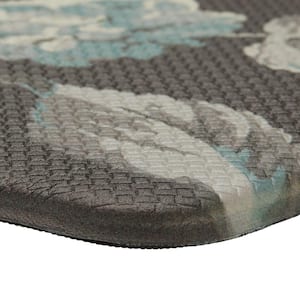 Brown and Blue Hydrangea Floral 17.5 in. x 48 in./17.5 in. x 28 in. Anti-Fatigue Wellness Mat Set